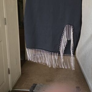 SHEIN Black Mini Skirt with Silver Beaded Fringe